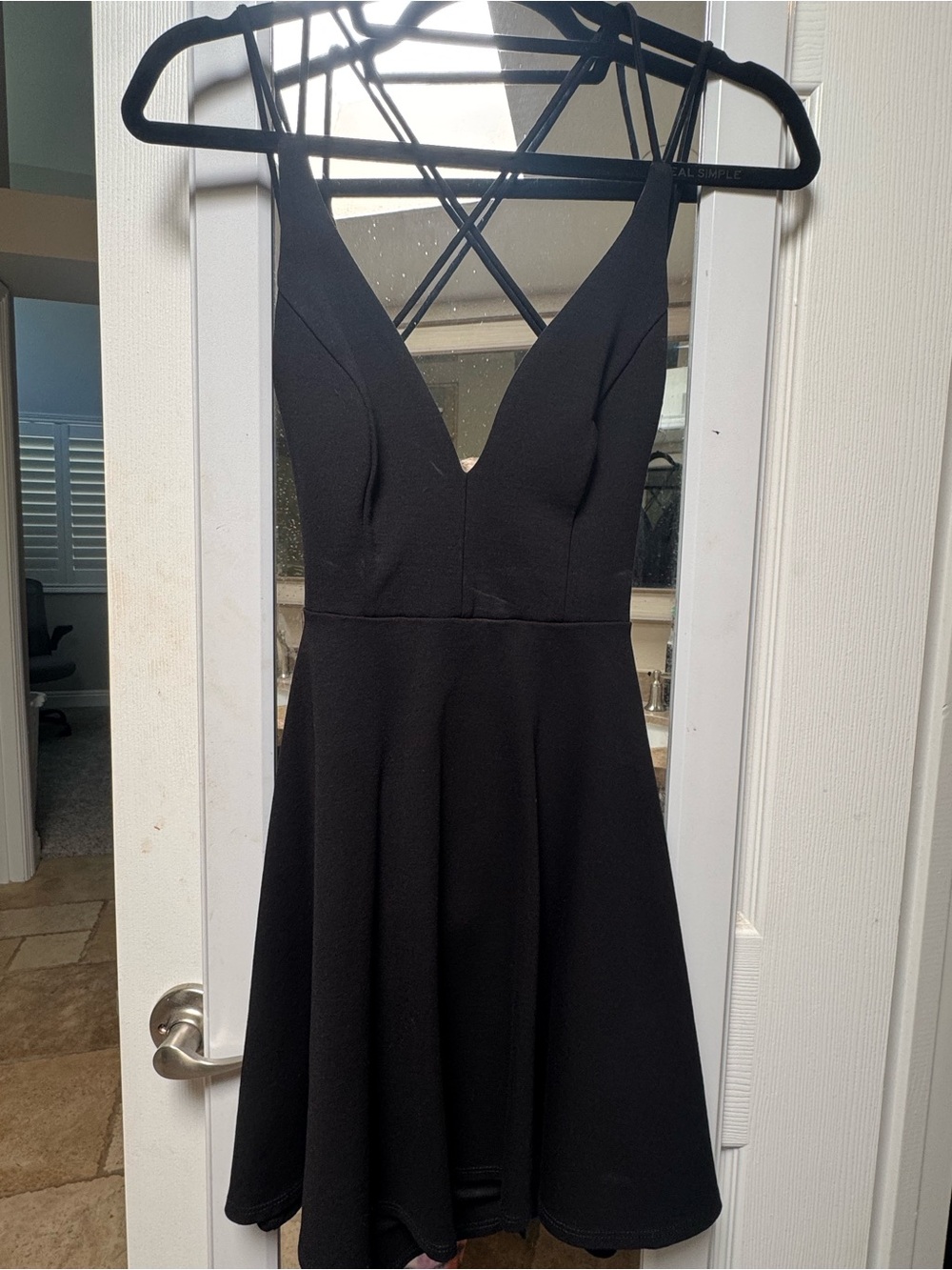 Lulu's Black V-Neck Strappy Skater Dress
